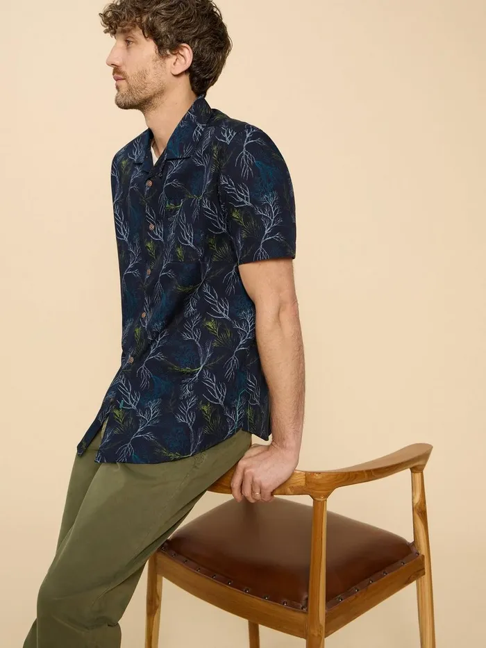 Crab Printed SS Shirt Navy Print Men White Stuff Shirts