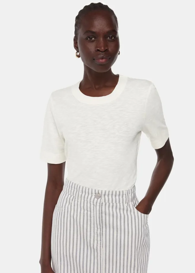 Cream Rosa Double Trim TShirt Women Whistles Tops