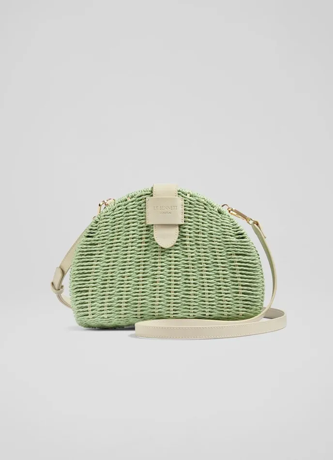 CrossBody Bags Women LKBennett Lorena Green Wicker Shoulder Bag