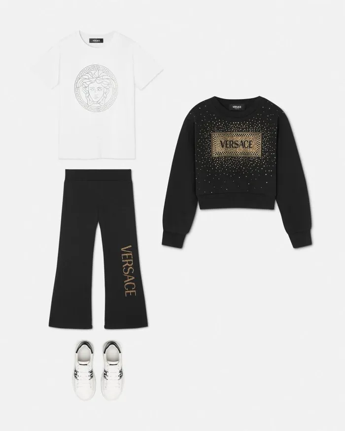 Crystal Logo Kids Sweatpants Black Children Versace Clothing