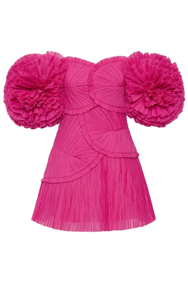 Crystallise Pleated Mini Dress Fuchsia Rose Women Aje Dresses Crystallise Pleated Mini Dress Fuchsia Rose Women Aje Dresses