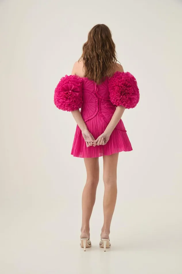 Crystallise Pleated Mini Dress Fuchsia Rose Women Aje Dresses Crystallise Pleated Mini Dress Fuchsia Rose Women Aje Dresses