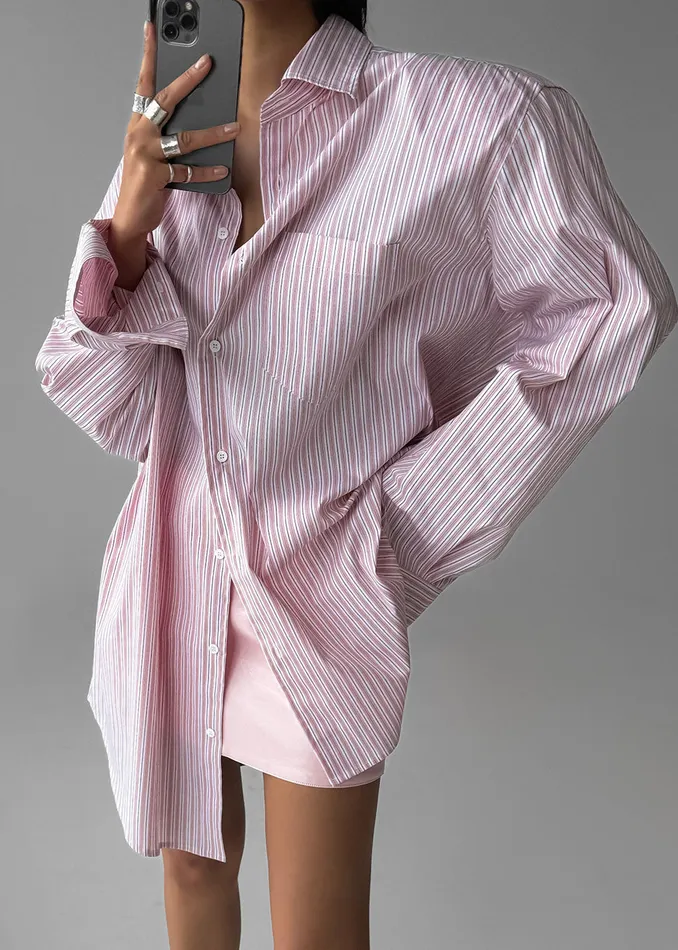 Cyrus Button Up Shirt 8211 PinkWhite Stripe Women The Frankie Shop Clothing