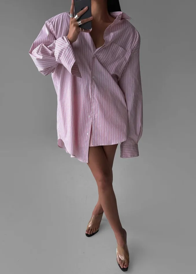 Cyrus Button Up Shirt 8211 PinkWhite Stripe Women The Frankie Shop Clothing