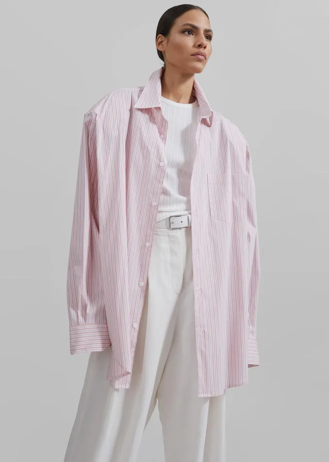 Cyrus Button Up Shirt 8211 PinkWhite Stripe Women The Frankie Shop Clothing
