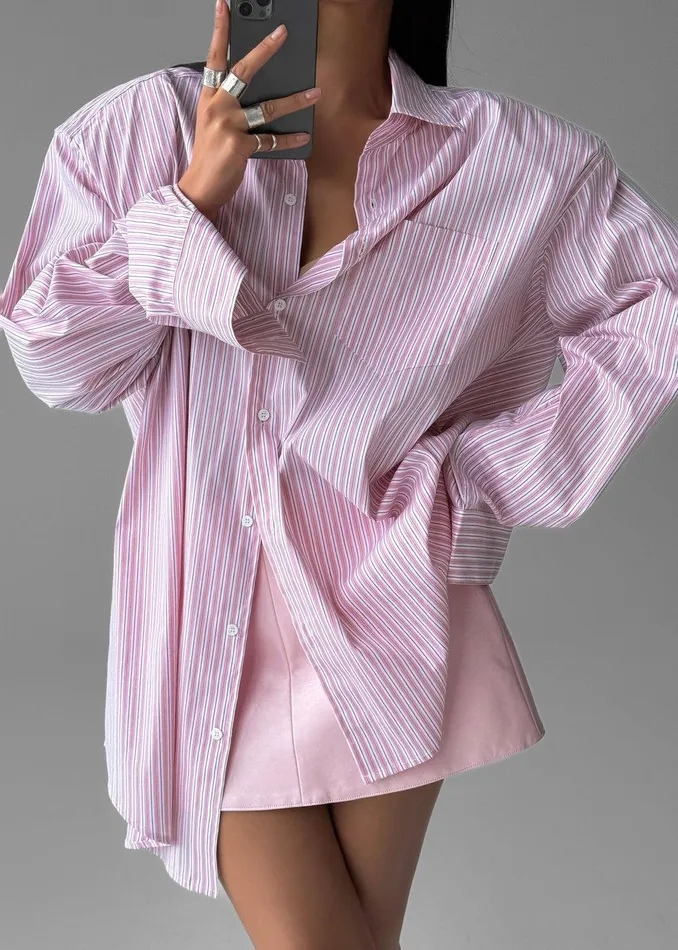 Cyrus Button Up Shirt 8211 PinkWhite Stripe Women The Frankie Shop Clothing