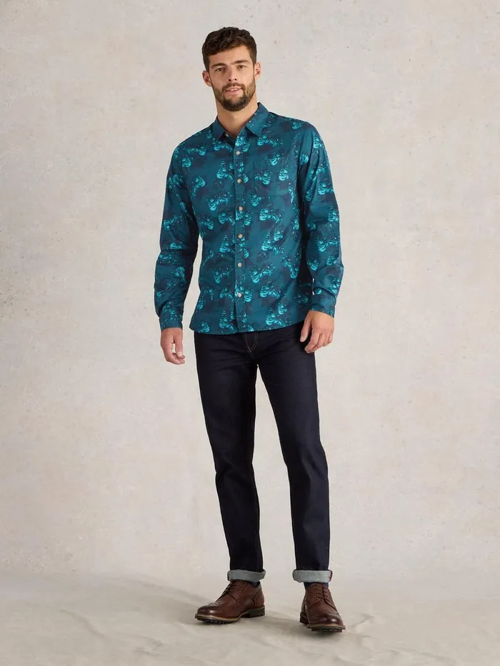 Dark Floral Printed Shirt Blue Print Men White Stuff Shirts