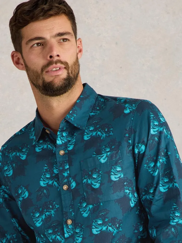 Dark Floral Printed Shirt Blue Print Men White Stuff Shirts Dark Floral Printed Shirt Blue Print Men White Stuff Shirts