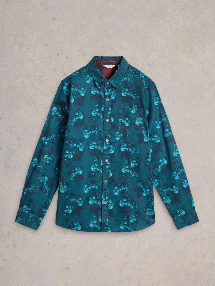 Dark Floral Printed Shirt Blue Print Men White Stuff Shirts Dark Floral Printed Shirt Blue Print Men White Stuff Shirts