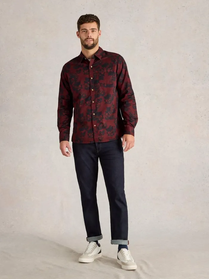 Dark Floral Printed Shirt Red Print Men White Stuff Shirts