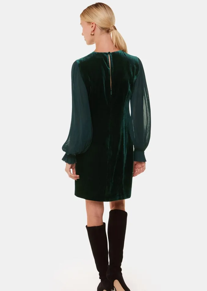 Dark Green Velvet Pleated Sleeve Dress Women Whistles Dresses