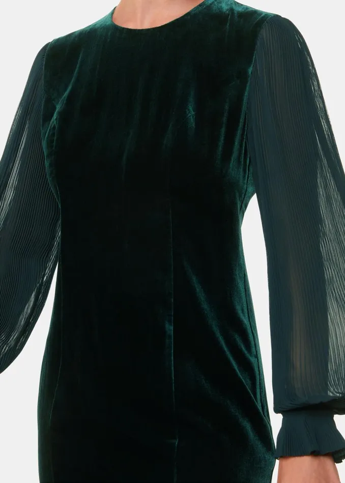 Dark Green Velvet Pleated Sleeve Dress Women Whistles Dresses