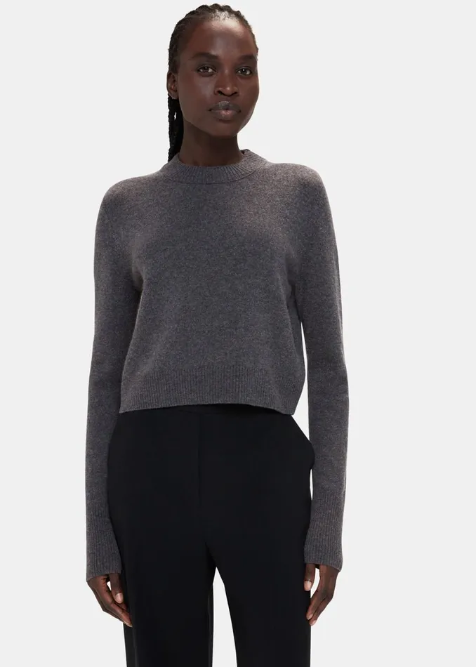 Dark Grey Wool Cropped Sweater Women Whistles Knitwear and Cashmere