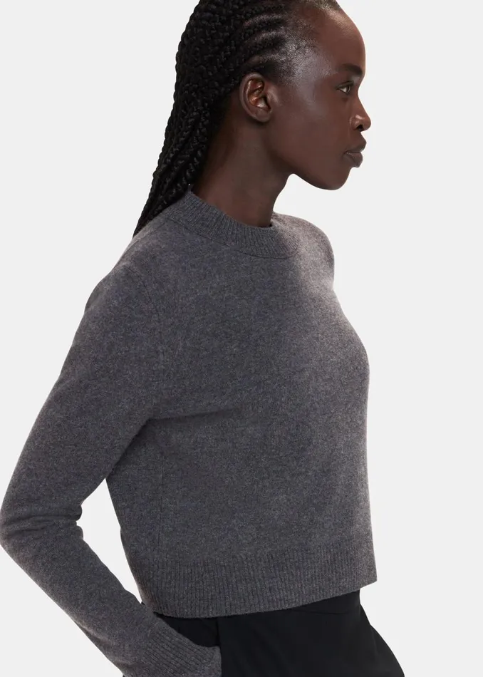 Dark Grey Wool Cropped Sweater Women Whistles Knitwear and Cashmere