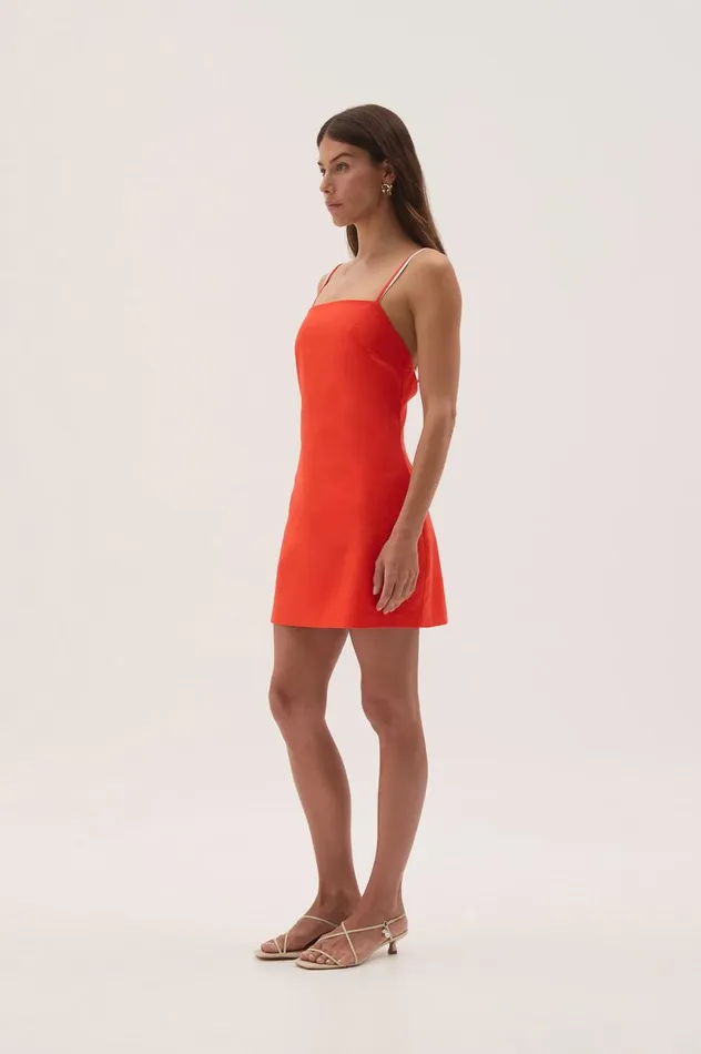 Daze Low Back Mini Dress Coral Women Aje Dresses Daze Low Back Mini Dress Coral Women Aje Dresses