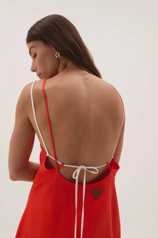 Daze Low Back Mini Dress Coral Women Aje Dresses Daze Low Back Mini Dress Coral Women Aje Dresses
