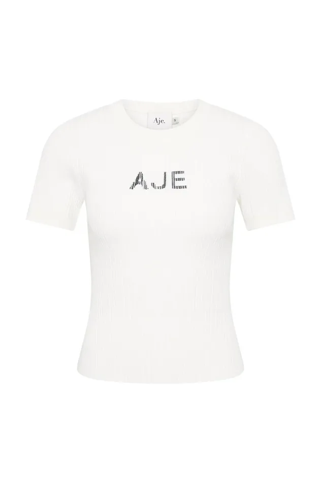 Depths Slim Fit Knit Tee Ivoryblack Logo Women Aje Tees Depths Slim Fit Knit Tee Ivoryblack Logo Women Aje Tees
