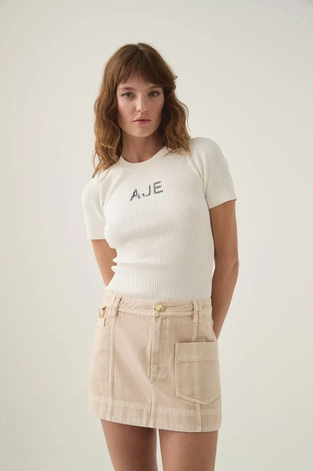 Depths Slim Fit Knit Tee Ivoryblack Logo Women Aje Tees Depths Slim Fit Knit Tee Ivoryblack Logo Women Aje Tees