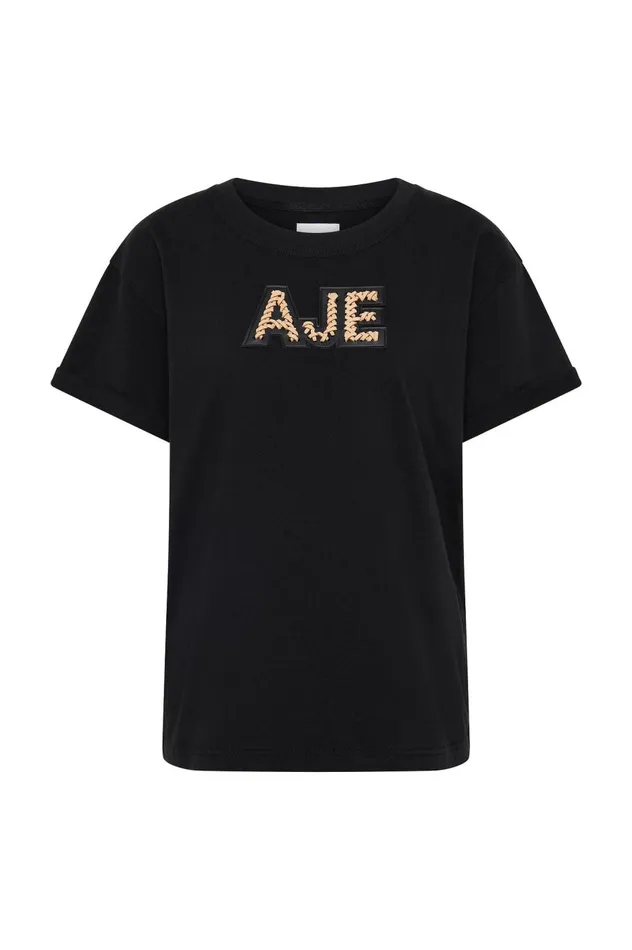 Devotion Braided Logo Tee Blacktaupe Women Aje Tees Devotion Braided Logo Tee Blacktaupe Women Aje Tees