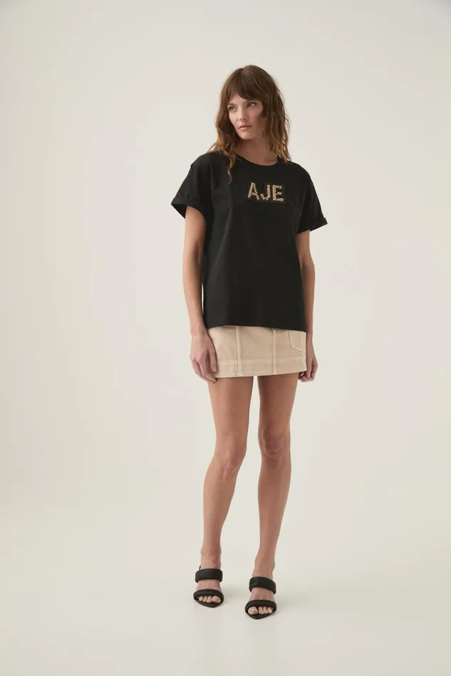 Devotion Braided Logo Tee Blacktaupe Women Aje Tees Devotion Braided Logo Tee Blacktaupe Women Aje Tees