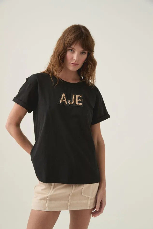 Devotion Braided Logo Tee Blacktaupe Women Aje Tees Devotion Braided Logo Tee Blacktaupe Women Aje Tees