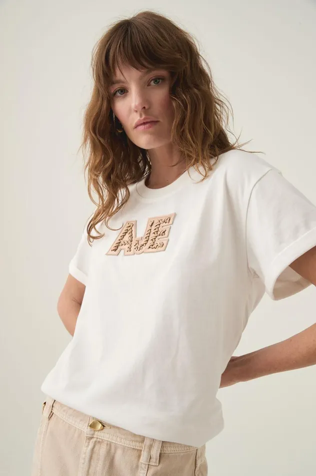 Devotion Braided Logo Tee Whitetaupe Women Aje Tees