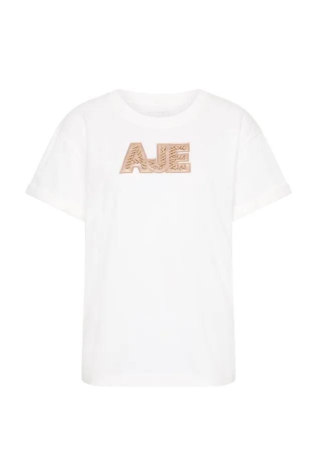 Devotion Braided Logo Tee Whitetaupe Women Aje Tees Devotion Braided Logo Tee Whitetaupe Women Aje Tees