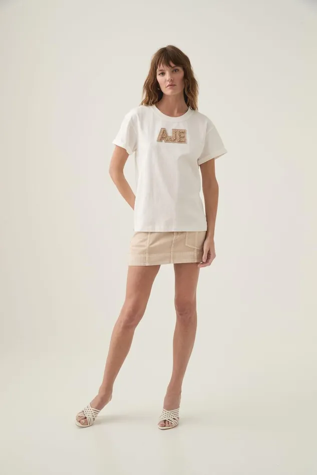 Devotion Braided Logo Tee Whitetaupe Women Aje Tees Devotion Braided Logo Tee Whitetaupe Women Aje Tees