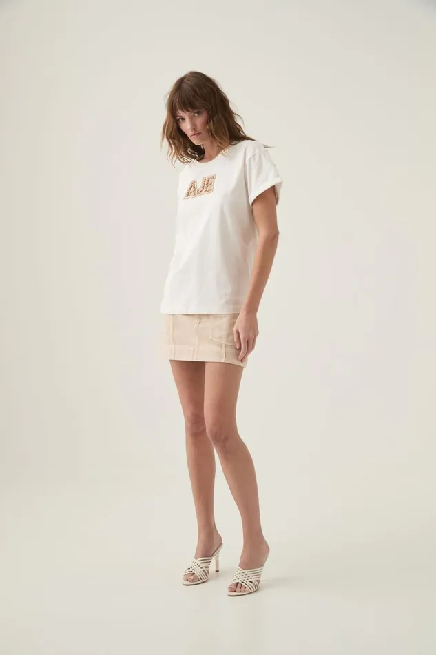 Devotion Braided Logo Tee Whitetaupe Women Aje Tees Devotion Braided Logo Tee Whitetaupe Women Aje Tees