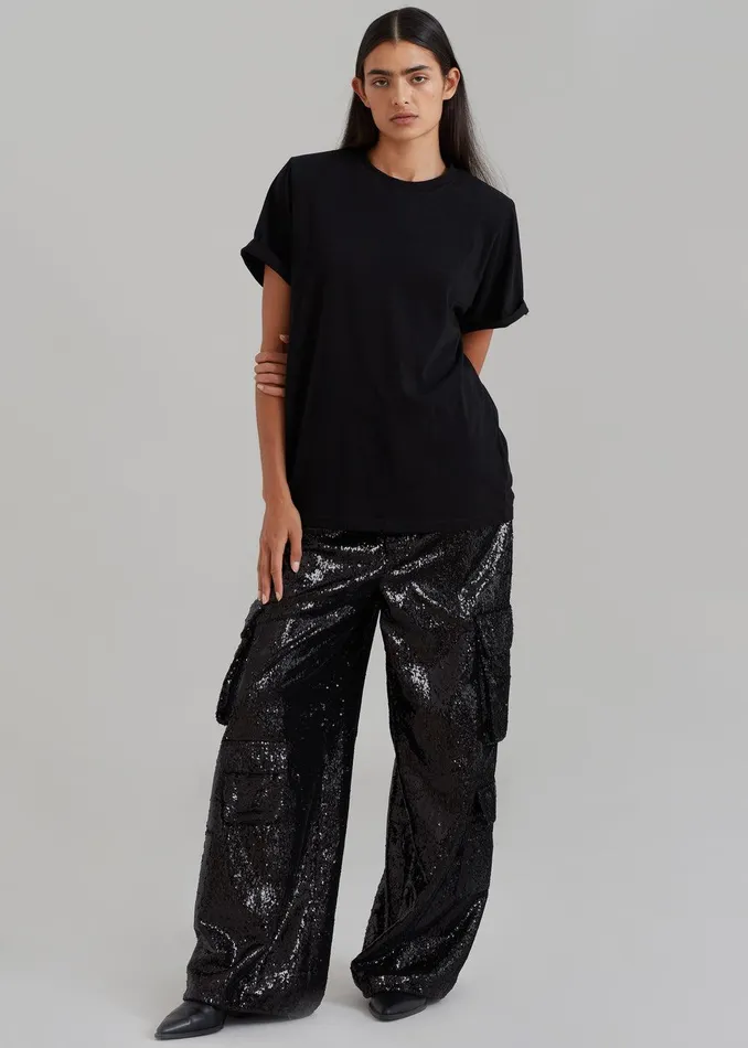 Donna Oversized Cargo Pants 8211 Black Sequins Women The Frankie Shop Clothing
