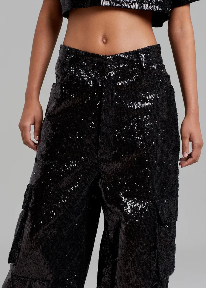 Donna Oversized Cargo Pants 8211 Black Sequins Women The Frankie Shop Clothing