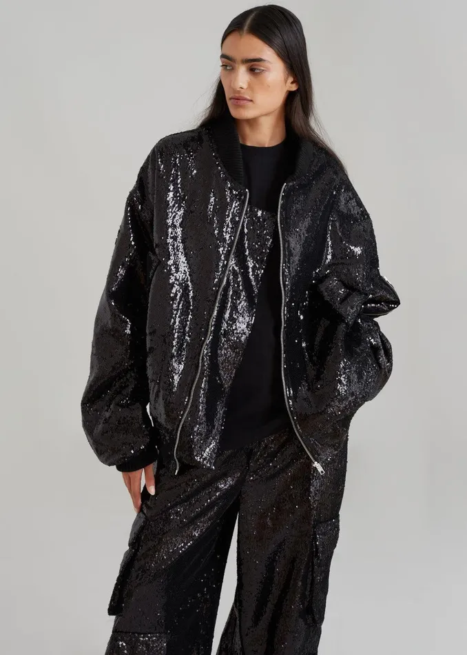Donna Oversized Cargo Pants 8211 Black Sequins Women The Frankie Shop Clothing