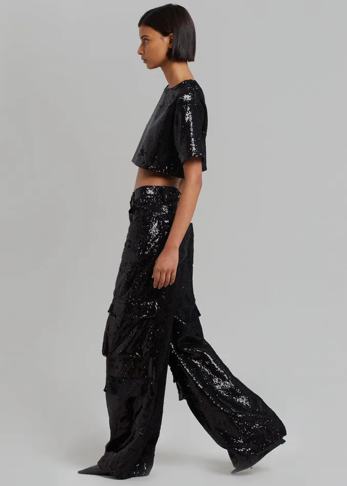 Donna Oversized Cargo Pants 8211 Black Sequins Women The Frankie Shop Clothing