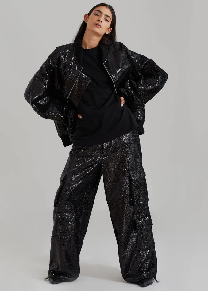 Donna Oversized Cargo Pants 8211 Black Sequins Women The Frankie Shop Clothing