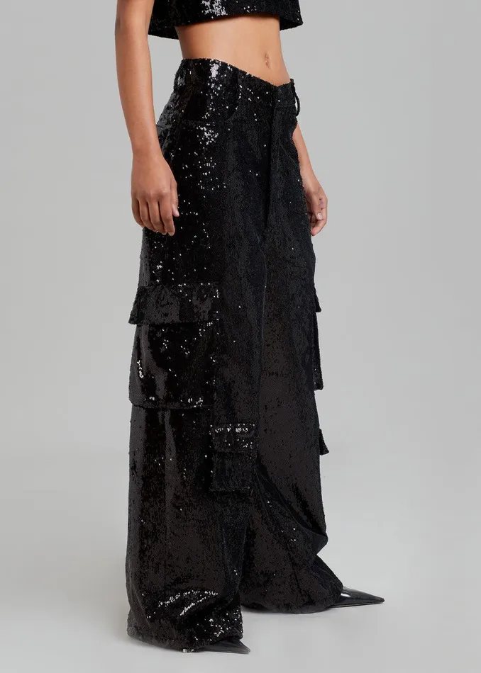 Donna Oversized Cargo Pants 8211 Black Sequins Women The Frankie Shop Clothing