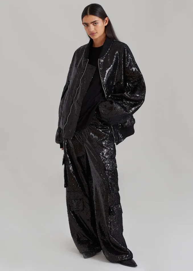 Donna Oversized Cargo Pants 8211 Black Sequins Women The Frankie Shop Clothing