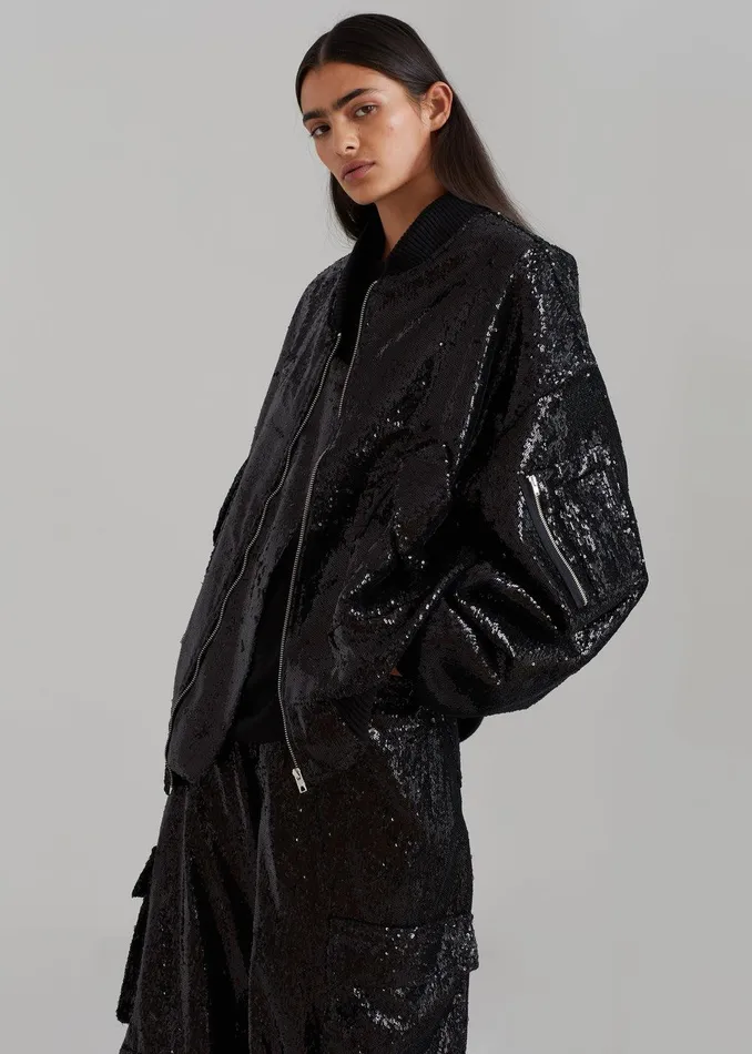 Donna Oversized Cargo Pants 8211 Black Sequins Women The Frankie Shop Clothing
