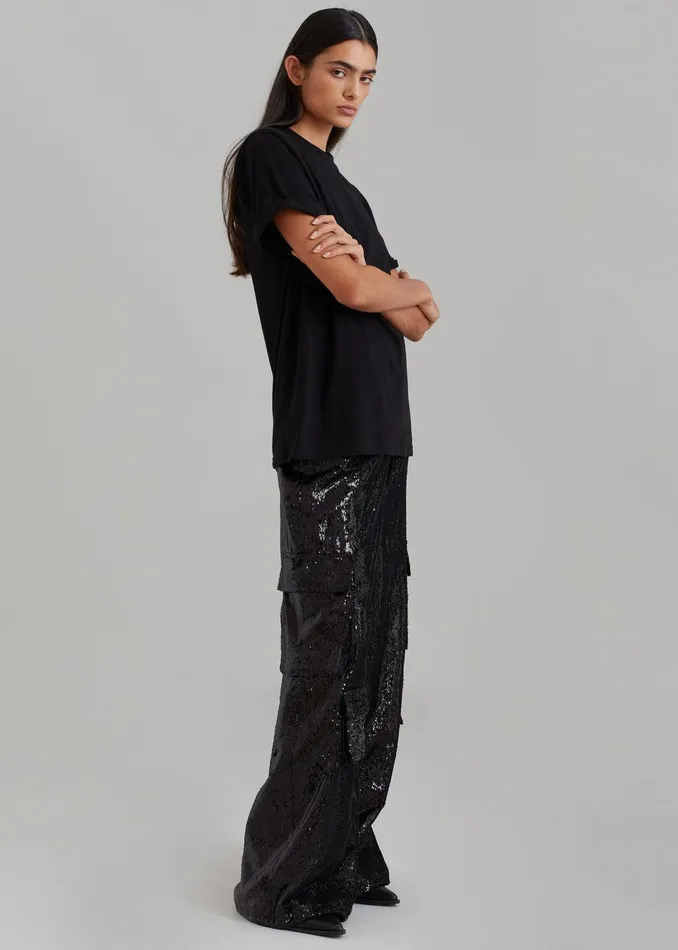 Donna Oversized Cargo Pants 8211 Black Sequins Women The Frankie Shop Clothing