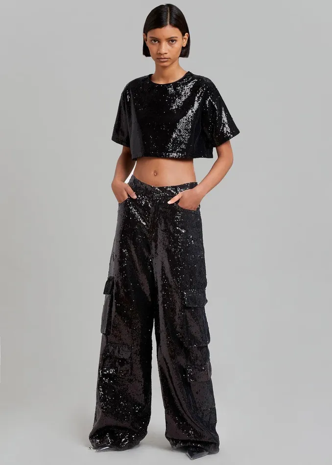 Donna Oversized Cargo Pants 8211 Black Sequins Women The Frankie Shop Clothing