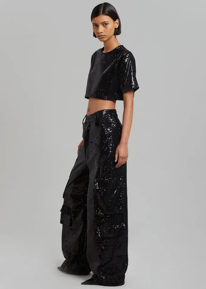 Donna Oversized Cargo Pants 8211 Black Sequins Women The Frankie Shop Clothing