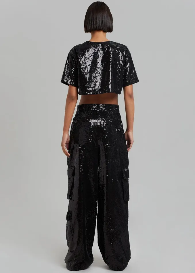 Donna Oversized Cargo Pants 8211 Black Sequins Women The Frankie Shop Clothing
