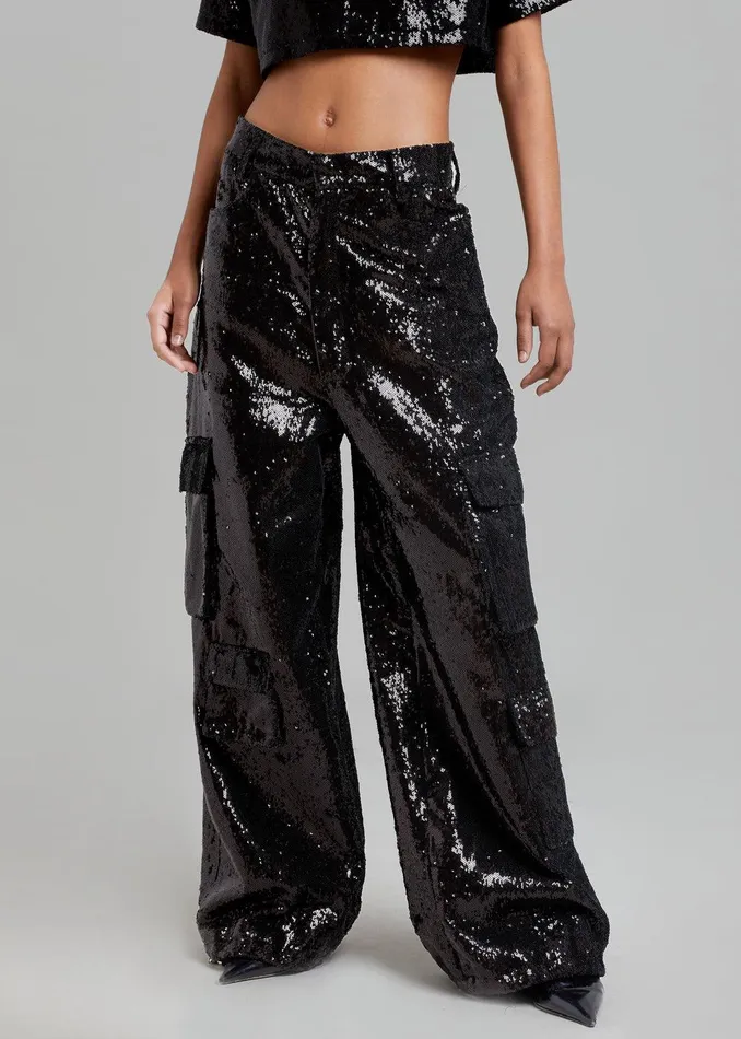 Donna Oversized Cargo Pants 8211 Black Sequins Women The Frankie Shop Clothing