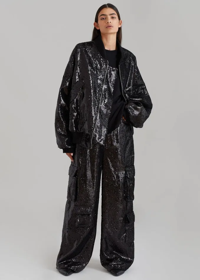 Donna Oversized Cargo Pants 8211 Black Sequins Women The Frankie Shop Clothing
