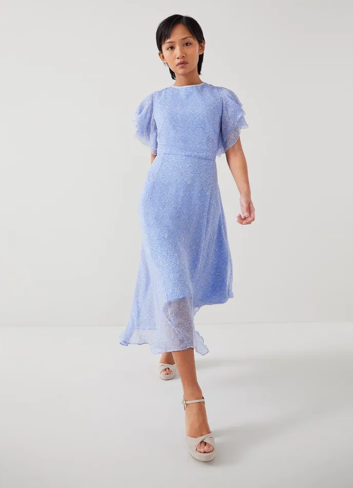 Dresses Women LKBennett Agnes Petite Blue Wiggle Print Georgette Dress Light Blue