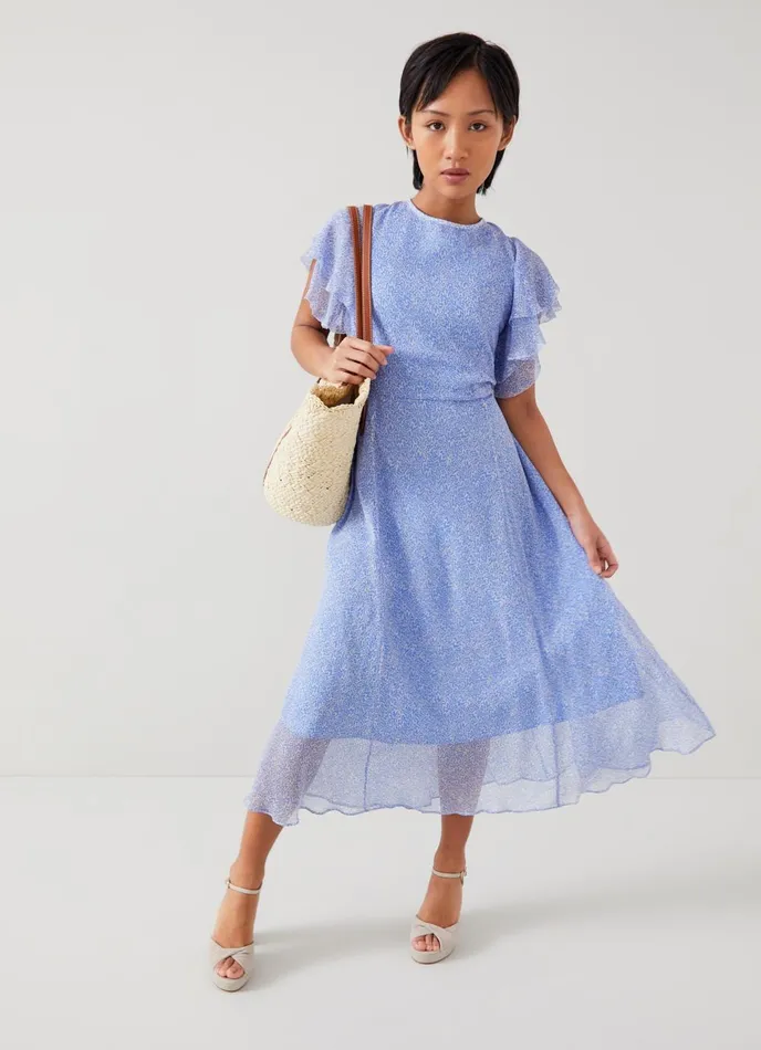Dresses Women LKBennett Agnes Petite Blue Wiggle Print Georgette Dress Light Blue