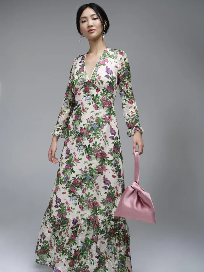 Dresses Women LKBennett Deborah Neon Garden Print SilkBlend Maxi Dress Cream