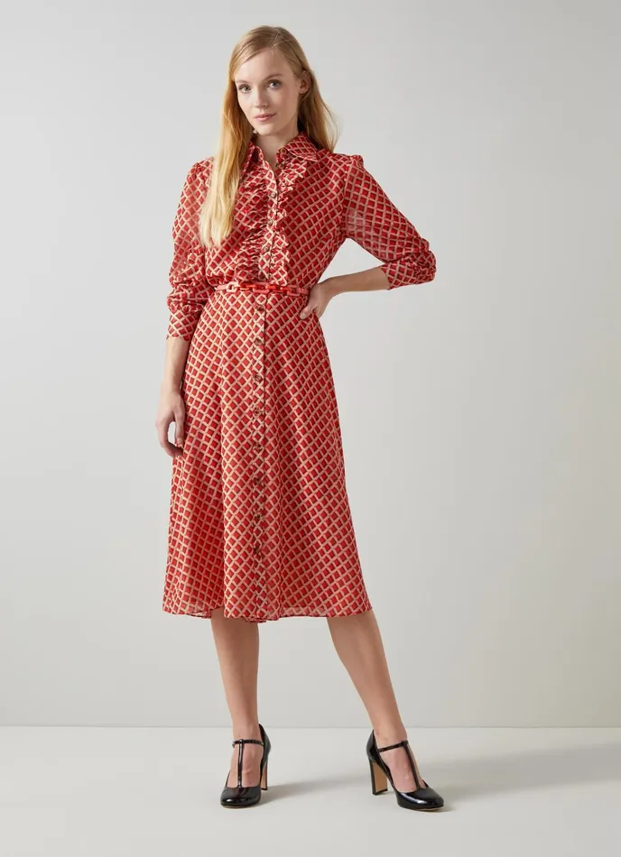 Dresses Women LKBennett Ensor Red Graphic Print Shirt Dress Multi