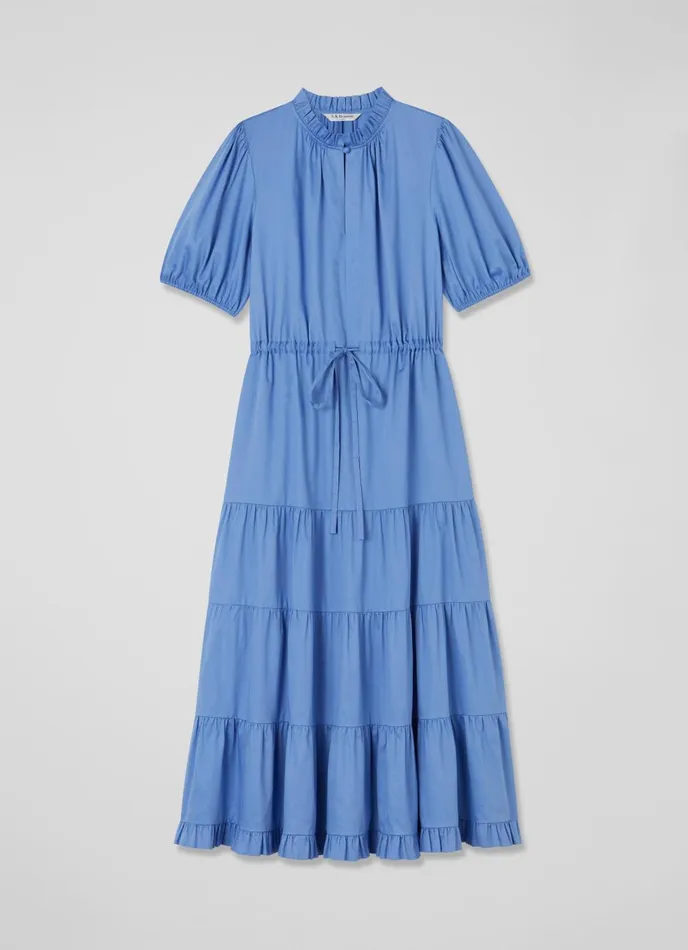 Dresses Women LKBennett Hedy Blue Organic Cotton Tiered Dress Light Blue Dresses Women LKBennett Hedy Blue Organic Cotton Tiered Dress Light Blue