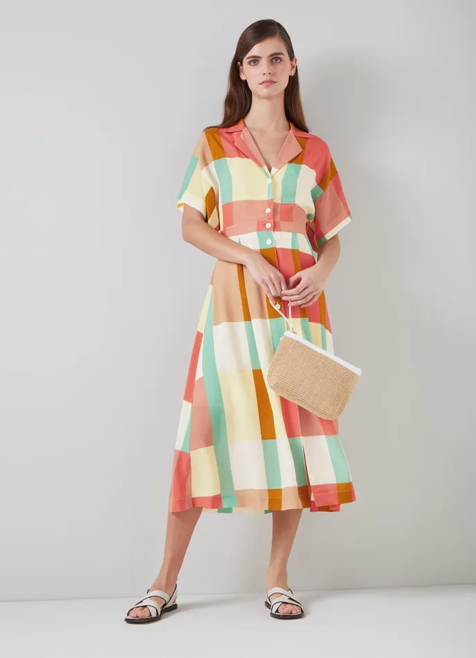 Dresses Women LKBennett Izzy Large Check ViscoseSilk Shirt Dress Multi