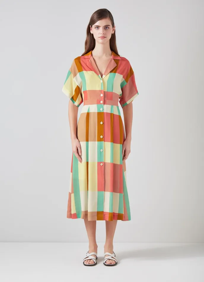 Dresses Women LKBennett Izzy Large Check ViscoseSilk Shirt Dress Multi Dresses Women LKBennett Izzy Large Check ViscoseSilk Shirt Dress Multi